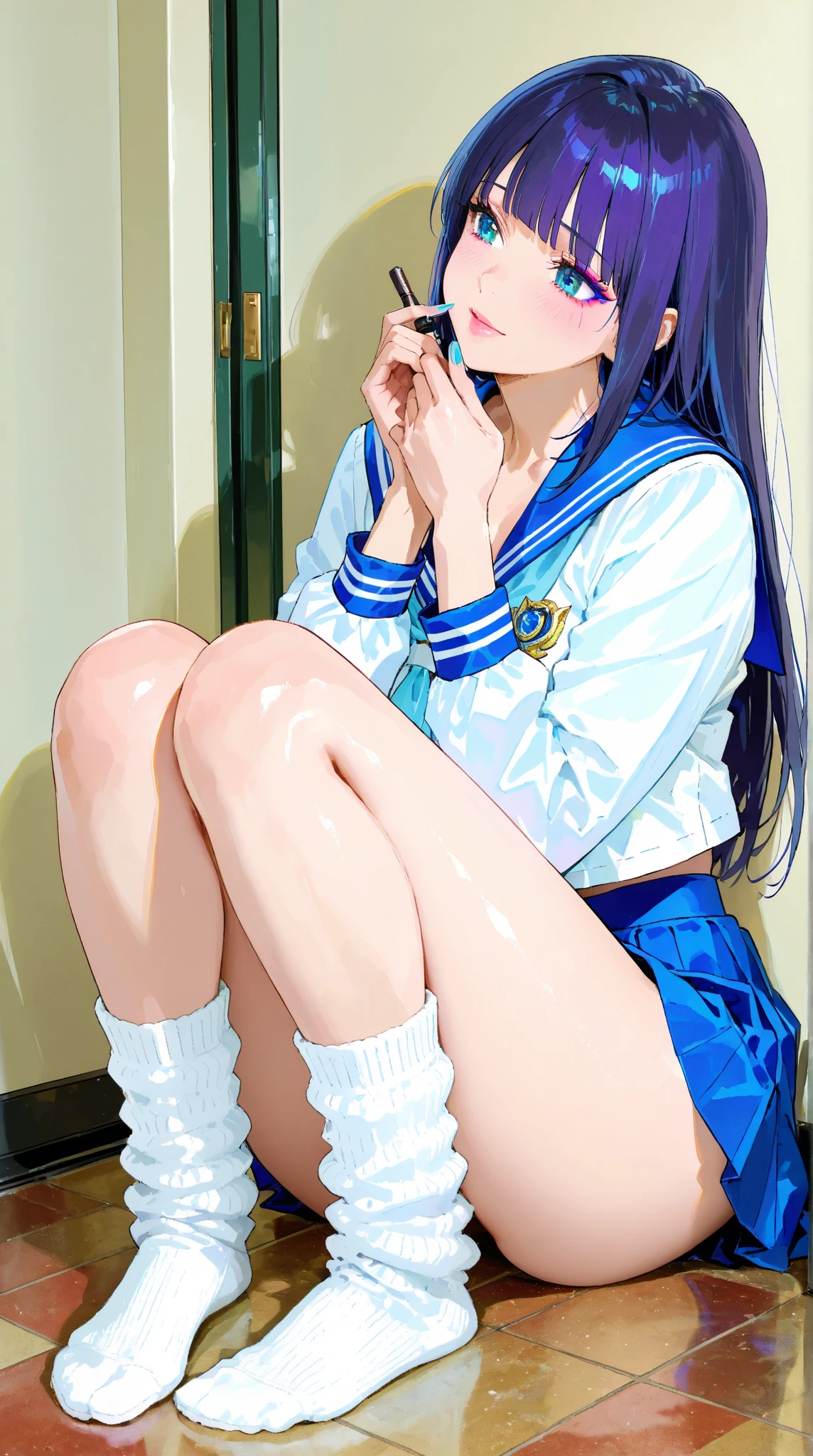 Japan woman in Alafed in sailor suit sitting on chair, realistic young gravure idol, Cute school girl, A surreal high school girl, Young and cute gravure idol, Surreal school girl, wearing Japanese school uniform, Young Gravure Idol, Japanese girls uniform, Japanese School Uniform, Young Sensual Gravure Idol, High school girl posing、（Panty showing pose）, masterpiece, anatomically correct, textured skin, high details