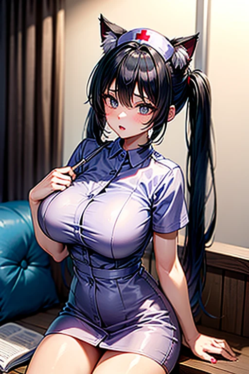 masterpiece, best quality, ultra-detailed, nsfw, apron on naked body, sexy, large breast, black hair, white apron
