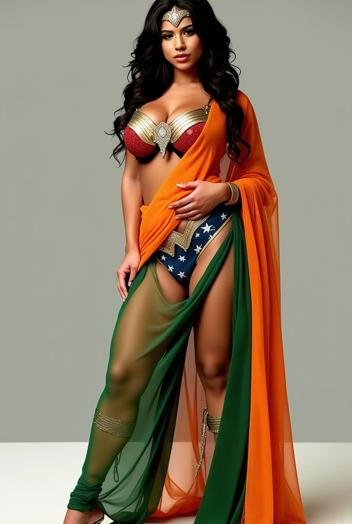 hot busty savita bhabhi in wonder woman costume in market, showing belly, seducing, savita horny expression, Cleavage, fully wet body, 