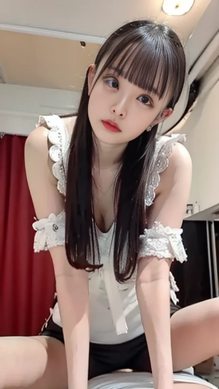 penis, fellatio, garter belt,lingerie,kneeling,full body,smile