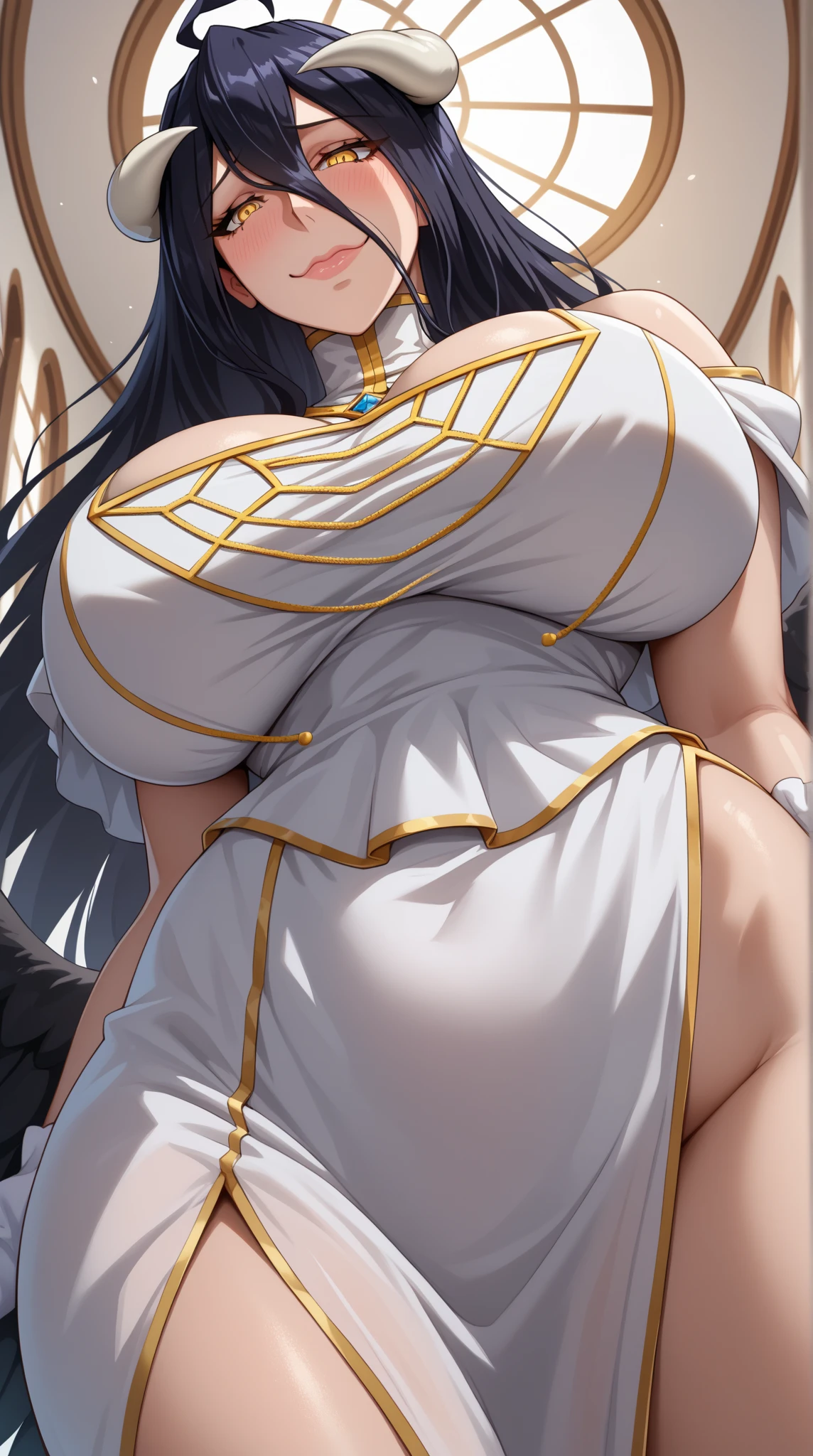 Long haired girl sitting on bed, From the front of the girl, Beautifully dressed waifu, Enchanting girl, Black Haired God, Exquisite detail. Lori, Anime 4k、nude、Great Khan、Big nipples、piercing、Obedient face、Lolicon