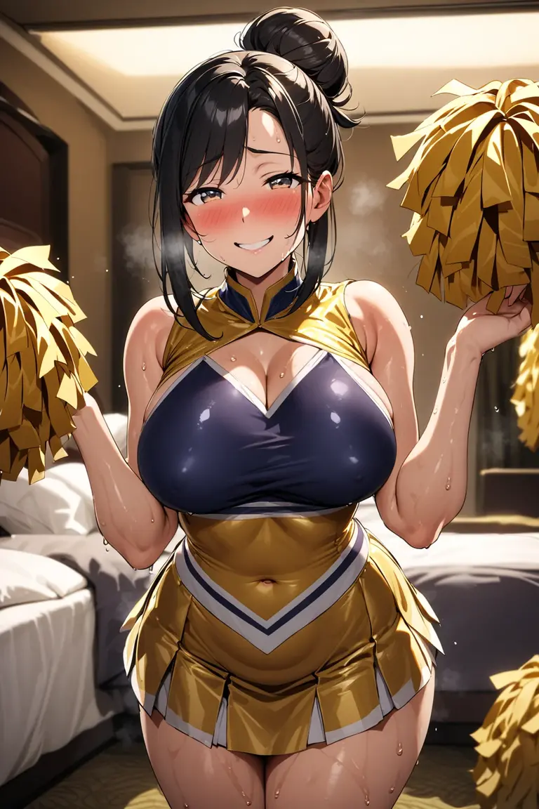 mature seductive woman,huge breasts,lying on back and spreading legs,wet pussy,pubic hair,wavy black hair,short hair,at elegant bedroom,look at viewer,trance,yellow cheerleading costume,hairy pussy,sweaty,(shaking effect),vaginal penis,bukkake,trembling,hard sex,creampie,blushed,crying
