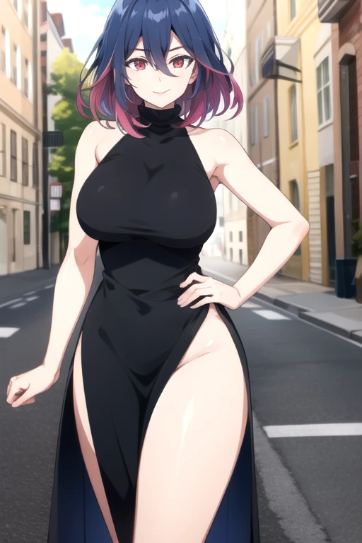 (NSFW), Misae Nohara, milf, thick thighs, sexy legs, hourglass figure, half naked, Looking at the viewer with seductive eyes, man woman sex, exposed breasts, brown short black hair, seductive expressions, seductive pose, hard nipples, exposed vagina, hard sex, best quality, highres, bbyorf, gold earrings, large breasts, jewelry, off shoulder, red transparent sweater black stockings, high heels, sweater transparent dress, long sleeves, no panties, outdoors,