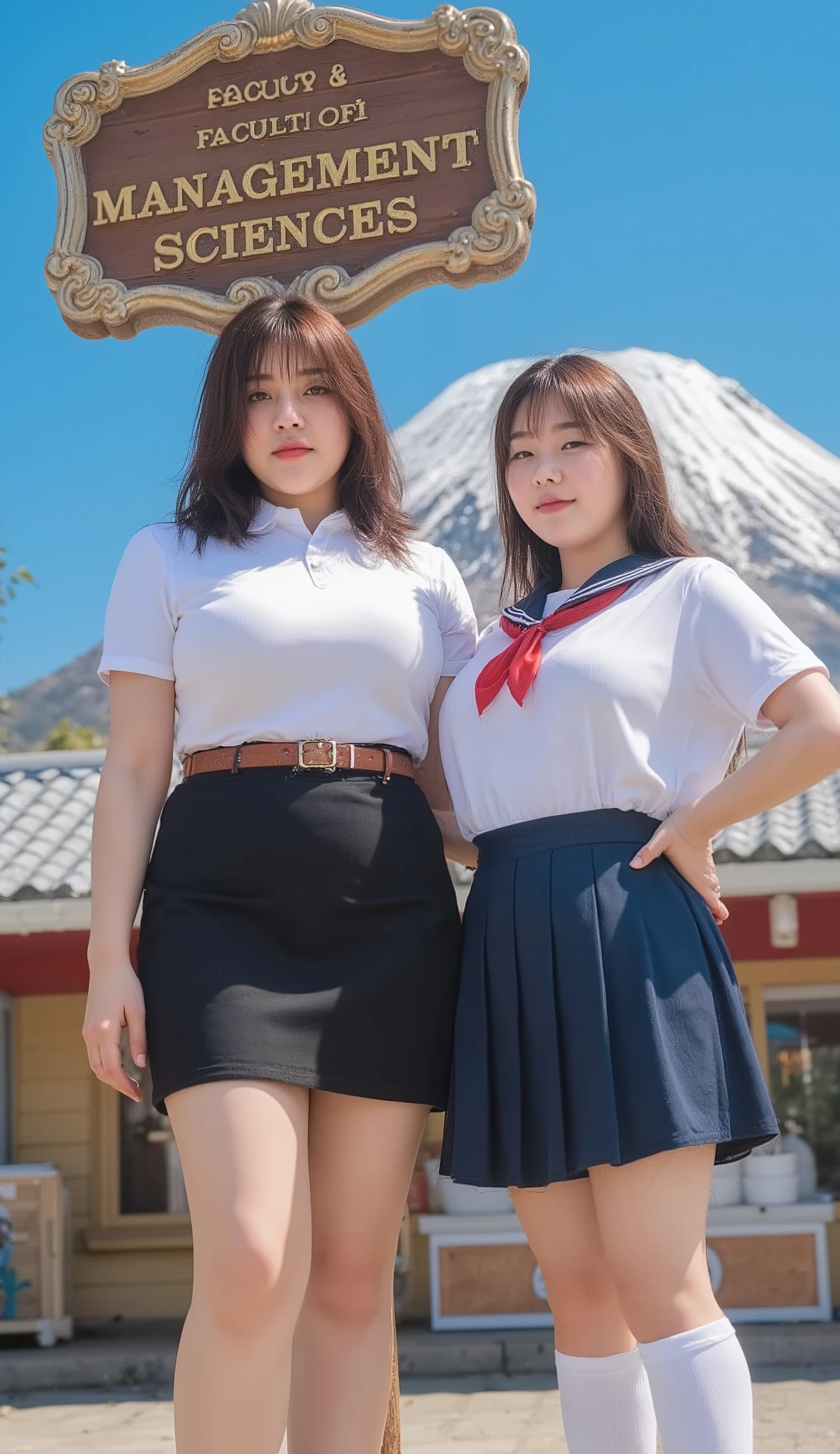 High-resolution images, highest quality, (Round face), Pause, Eyes realistic size, Droopy eyes, shirt, Pleated skirt, (Slap your crotch on the corner of the table、Masturbate), Big Sky, Mountain々, in the forest, sunlight, Very short hair, (Many camping equipment),