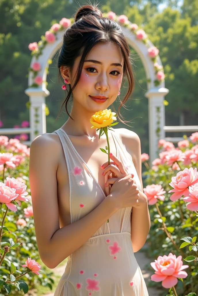 great masterpiece , high quality , Highest quality RAW photos , 8K , happy smile , laugh , the best beauty , elegant beauty , Cute face ,beautiful face , Clear skin without blemishes , 21 years old , girl , alone , a woman , So that you can see the whole body , So that the long legs are visible , white skin , glowing skin , Innocent beauty , abdominal muscles girl , light lavender hair , light lavender eyebrows , ponytail hair , best quality , best details , moon , night , 2AM , flower garden , many flowers , rose , tulip , Lily , garden , In a sexy pose , very perverted , best shadow , studio lighting, photon mapping , clean and white skin , realistic , full nude ,explicit nudity, Sexy naked , Commandogo , You should not wear bottoms , clean pussy ,hairless pussy ,Shamelessly showing pussy , intricate details , extremely realistic. , big bust , Greedy breasts , big nipples , clear nipples , pink areola , smooth sensual body ,Shy eyes ,very erotic posture , perfect beautiful proportions , perfect body balance , perfect body balance , Eighth Ratio , slim body , Smooth body lines , Fantastic body , Voluminous body , moist body , clear face , Clear lips , clear eyes , double eyelid