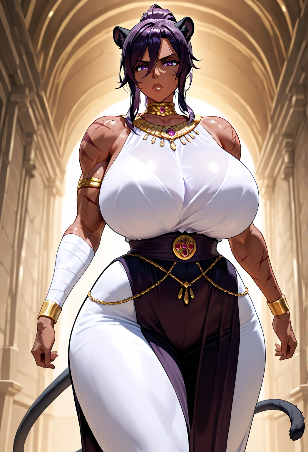 plus size model, jewelry, thick thighs, wide hips, black lips, mom afro black hair, small breast, milf, yellow eyes, white blank background, mature,black fingernails, mother, perky breasts, tomboy, ebony skin, luxury, tattoos, strong, muscular, sexy stockings, empress gold design, open dress, seductive fur