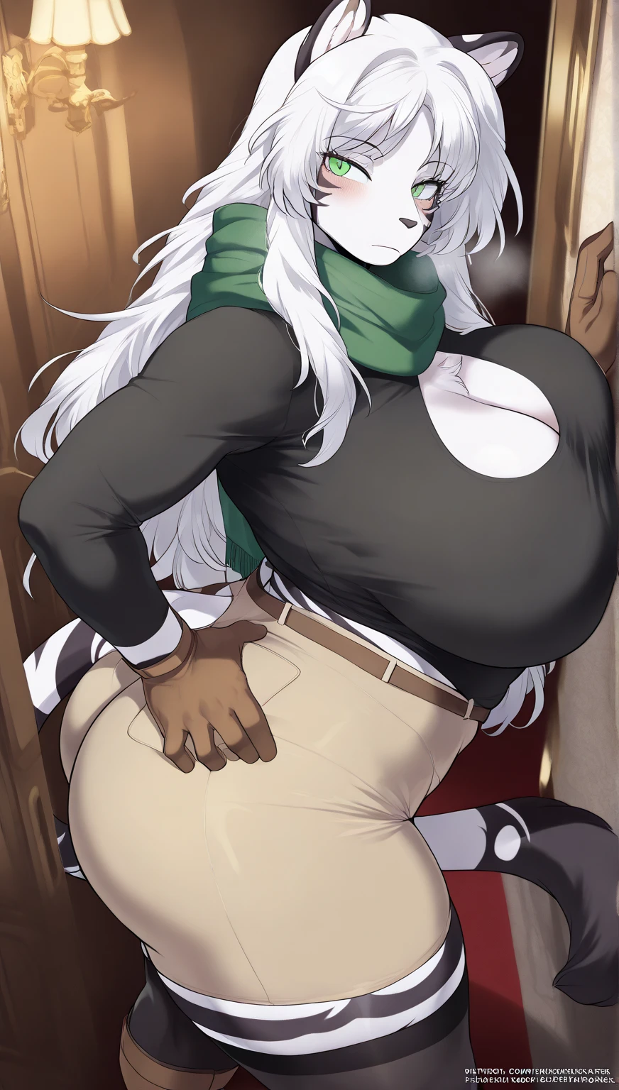 Solo, standing, female, alligator, (((By bebebebebe))), by buta99, by chunie, by sonsasu, by danza, grey skin, orange eyes, giant, gigantic, enormous, massive, huge, strong, powerful, muscular, buff, hulking, thick, big breasts, ((underbite, sharp white teeth)), smirking, chestpiece,full body, tunic, full body