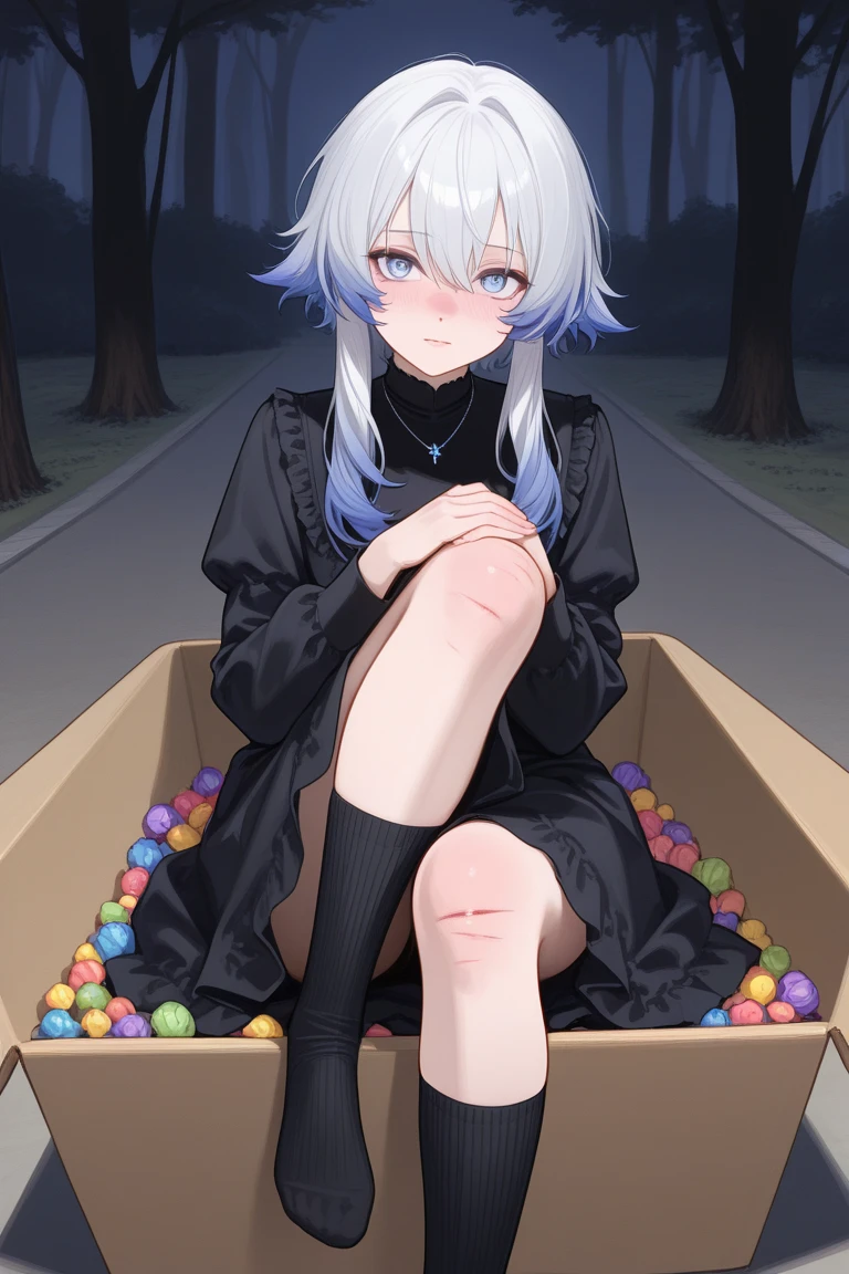 empty eyes,tears,nude,slim body type,sitting,open legs,park,bench,looking away,(cum in pussy:1.5),empty eyes,