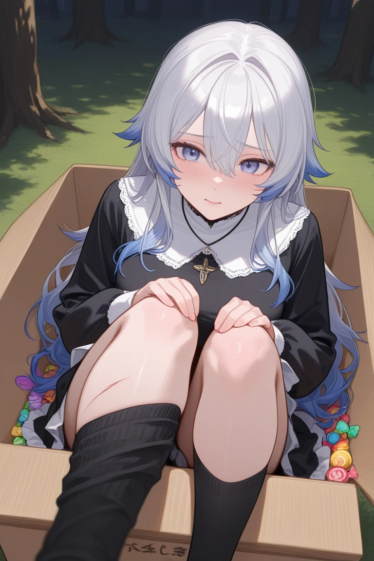 Cute beautiful girl、Turning around, shocked and blushing、Gothic Lolita、Wavy Hair、No pants on、anus、From the back、,garden