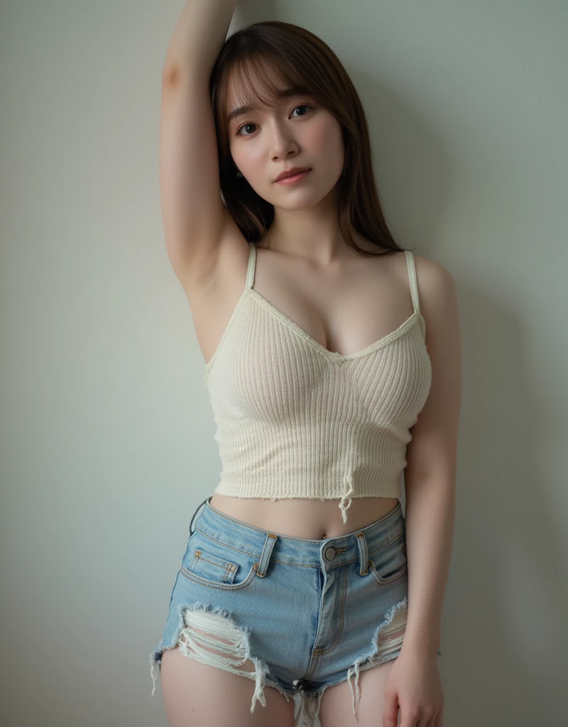 ((Medium chest, Soft Girl,)), (chiseled abs: 1.1), (perfect body: 1.1), (medium hair: 1.2), 赤茶colorの髪, headphones, hard nipples, View bras, collar, rock, full body shot, crowded street, wearing a tank top, jeans, (torn clothes:1.3)((Highly detailed CG 8k wallpaper), (an extremely delicate and beautiful one), (table top), (highest quality: 1.0), (ultra High resolution:1.0),  beautiful lighting, perfect lighting, realistic shadow, [High resolution], fine skin, Super detailed (((color)))), very realistic,
