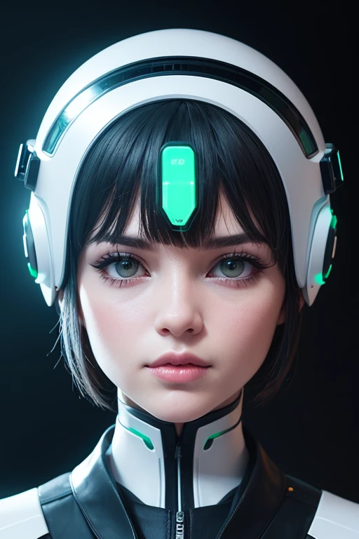 Cyberpunk style, IA avatar, cyberspace, wireframe, matrix, tron, minimal, abstract, virtual reality, black background, neon lights, virtual interface, looking at camera