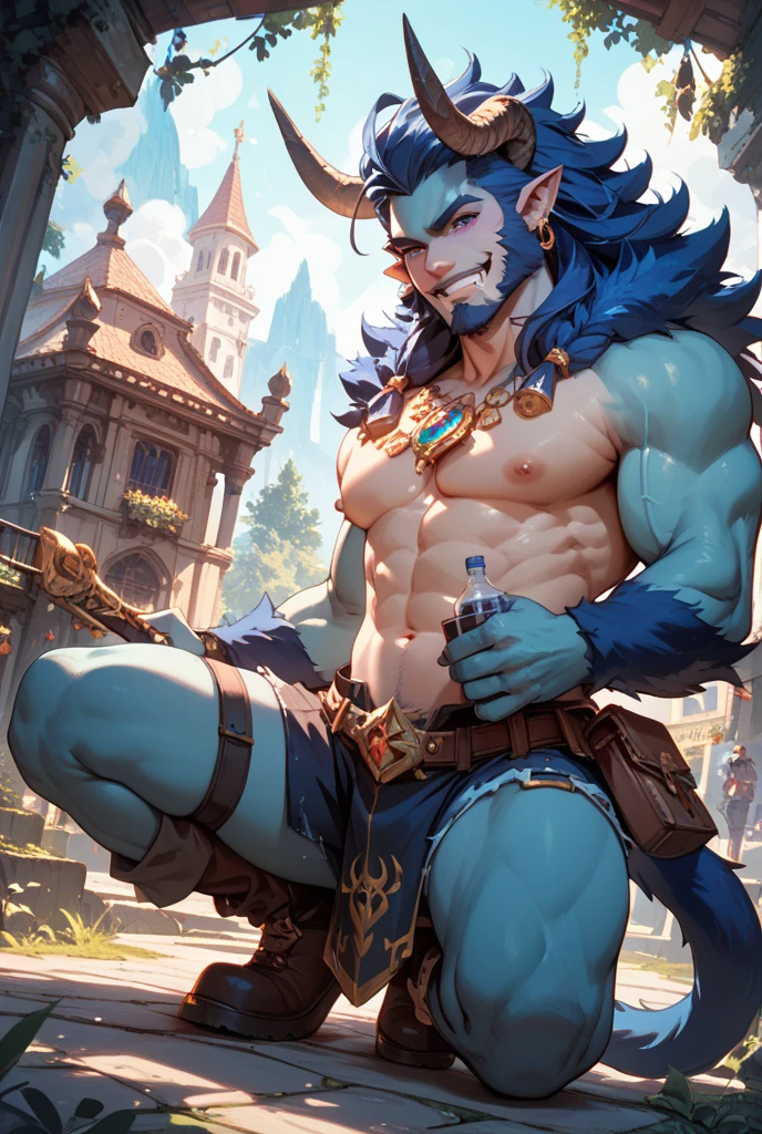 bulge,(illustration),anime, mature man, (human handsome guy),ame, effect,fantasy, floating seal magic, mage, training room, pet dog,