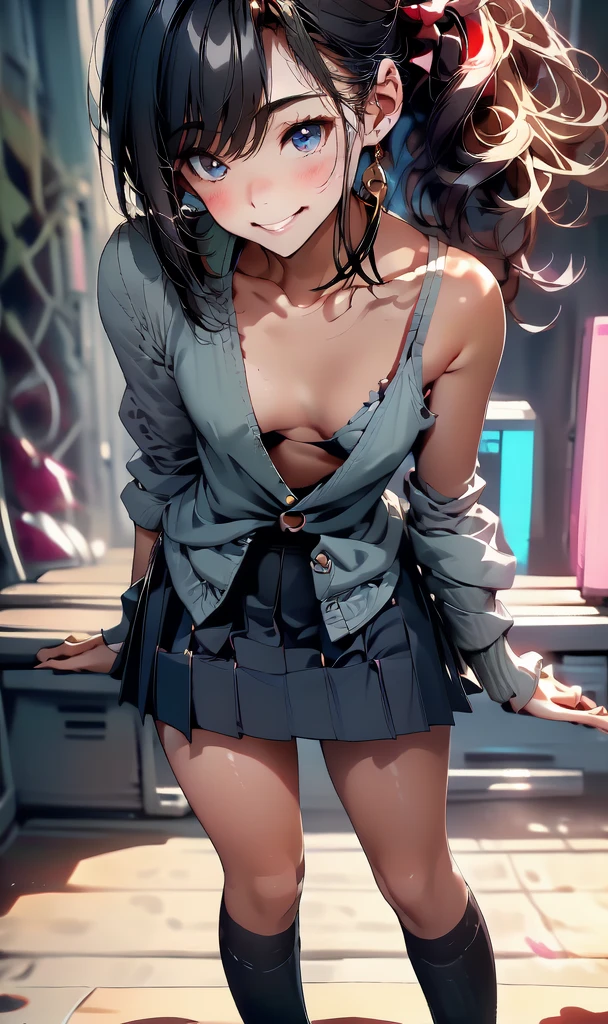 (masterpiece:1.2, Highest quality), (Realistic, photoRealistic:1.4), Beautiful illustrations, (Natural Side Lighting, Cinema Lighting), 
Looking at the audience, whole body, 1 girl,Bouncing Boobs:1.2,
Beautiful Hair,Beautiful Face,Beautiful body, Beautiful breasts, Beautiful thighs, Beautiful legs, Beautiful fingers, A cool and calm high school girl in a sailor suit,
(Showing panties:1.3),(Collared short-sleeved shirt,White shirt,Navy blue pleated skirt), ((Open front shirt)), (I can see your bra:1.3), Cleavage, 
(loose socks:1.5),(Gal:1.5),loafers,
(Beautiful views), School, (Spread your legs),Rocking a mini skirt,