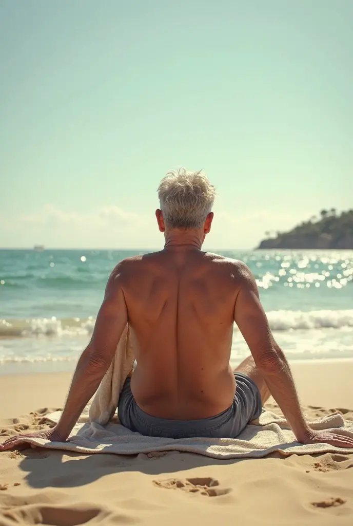 Anine character, nude beach, naked, white hair male masterbating