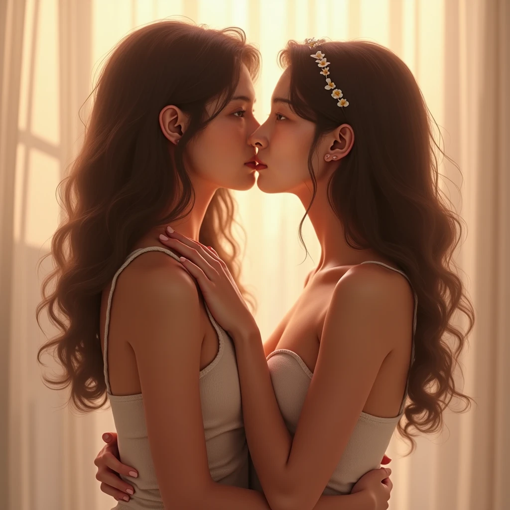 (masterpiece, highest quality, official art, beauty and aesthetic), two stunning bride is deeply in love with each other, kiss