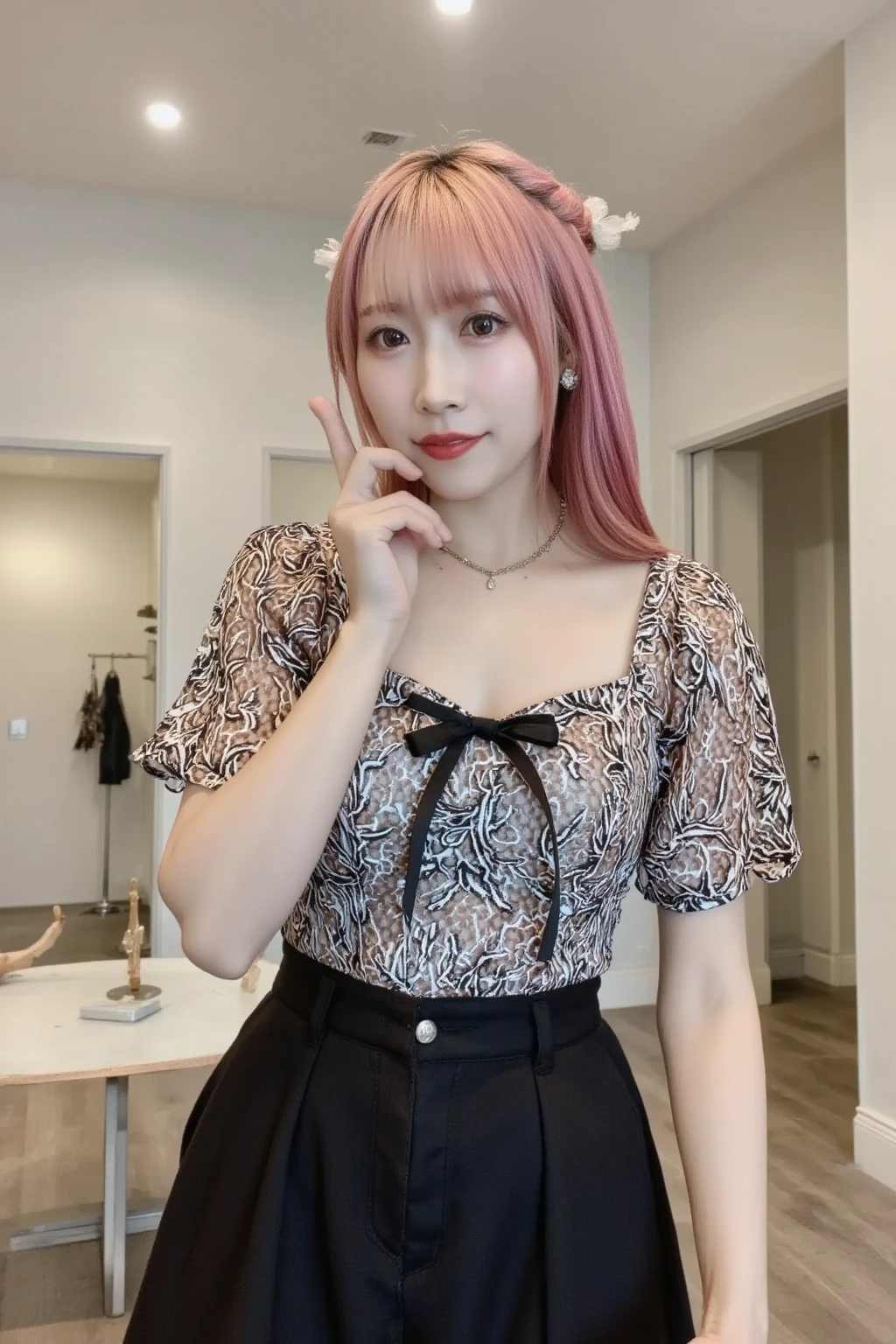 (Huge breasts), Big cleavage exclamation mark, Moaning, Many Hearts,Voice of the Heart, Comic Strip, Lots of heart bubbles,(Oversized long t-shirt with bare shoulders)、Pure white hair and dark brown skin:1.5,(((Female dog、Gal、Female dogGal、Underbust:1.0, Glossy leather miniskirt、Pink leopard print underwear、sexy、thin、 Slender model body type、skinny、Heavy makeup, Fix your makeup)))、Full Shot, (Dark closed room:1.8)、Beautiful 18 year old girl with perfect details seduces、teasing、sexy bodycon suit