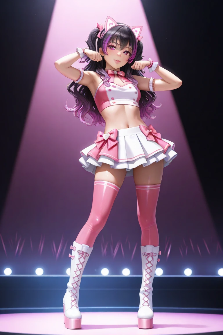 masuter piece、3d、human - shaped、female with long black hair、Beautiful nipple、Colossal tits、(sexypose:1.4)、((both hands behind head))、((Open your knees wide))、(opening legs widely)、Armpit recess、Inner leg、(blushed face:1.4)、A smile、put out the tongue、happily face、(((YThe shirt、Lower breast、Shocking pink thigh socks、Shocking Pink Long Gloves)))、perfect anatomia、Long body、((The crotch is wet))、Drooling、((Clean waist))、(((Have sex in cowgirl position))), Straddling、 (short ruffled skirt、large ribbon on the chest)