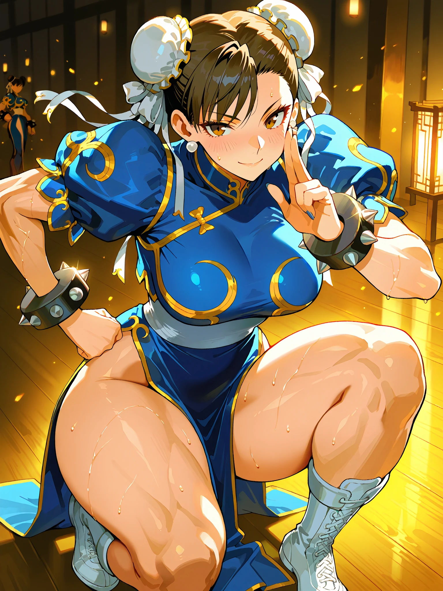 (masterpiece, top quality, best quality, official art, beautiful and aesthetic:1.2), (1girl:1.4), extreme detailed, chun li, sexy, full body, sexy pose, almost nude