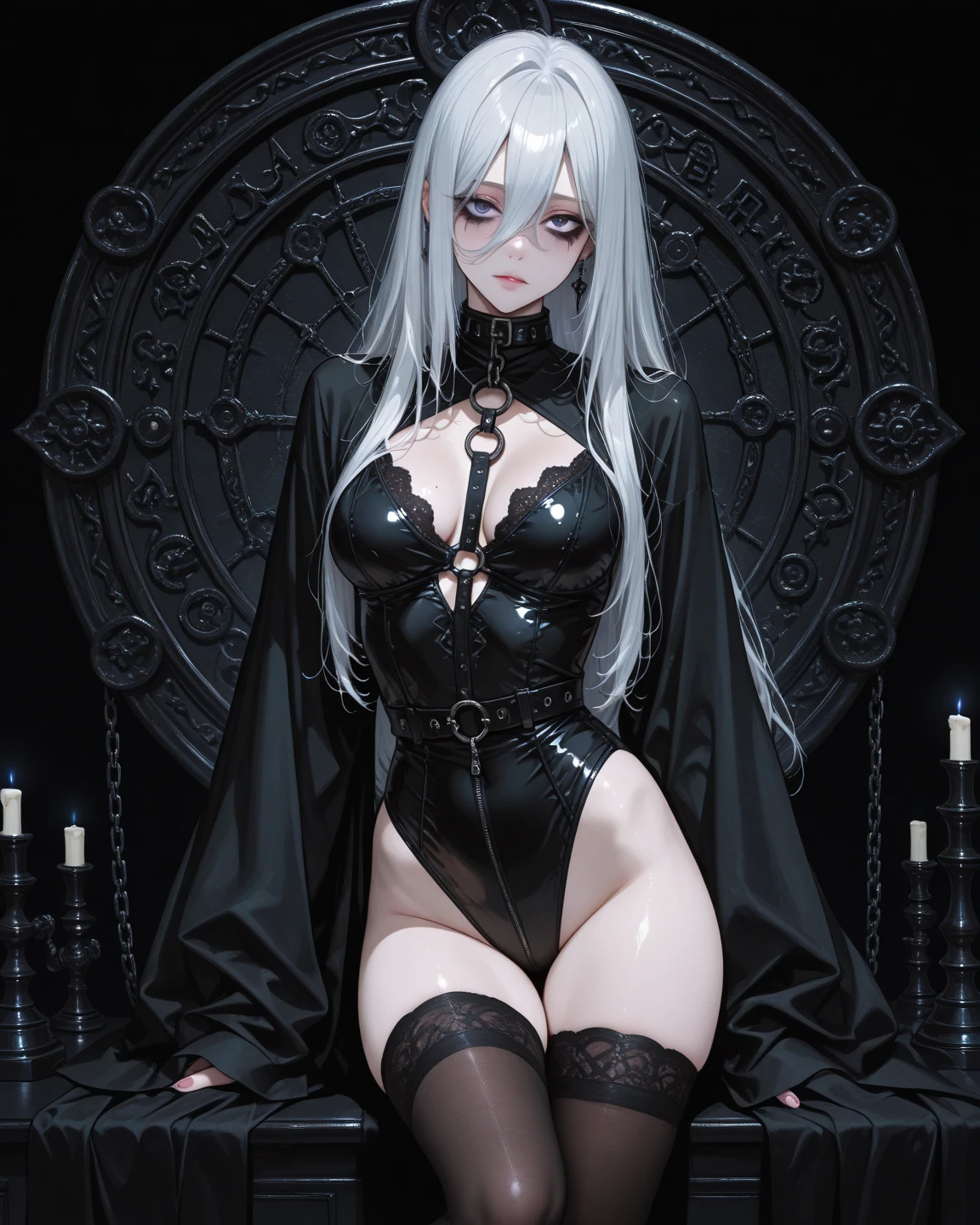 Beautiful Alluring fantasy female goth, Bare Skin, ornaments, naked, leather spiked straps and choker, Athletic Well Toned Body, Elegant Form, Bare Skin, incredibly white pale skin, black lipstick dripping black mascara makeup, lying on an unholy magical altar deep in a dungeon, naked, cleavage, Beautiful Face, Ominous Gothic Theme, Fiverr Dnd Character, Octane Render, Digital Art, Extreme Detail, 4k, Ultra Hd, Polished, Beautiful, Hyperdetailed, Intricate, Elaborate, Meticulous, Photorealistic, Sharp Focus, Wlop, Character Design, Unreal Engine, 3d Rendered, Volumetric Lighting, Reflections, Glossy, Digital Illustration, Pose, Suggestive Pose, Lewd, Full Body Shot, anatomically correct 💖❤💕💋❣