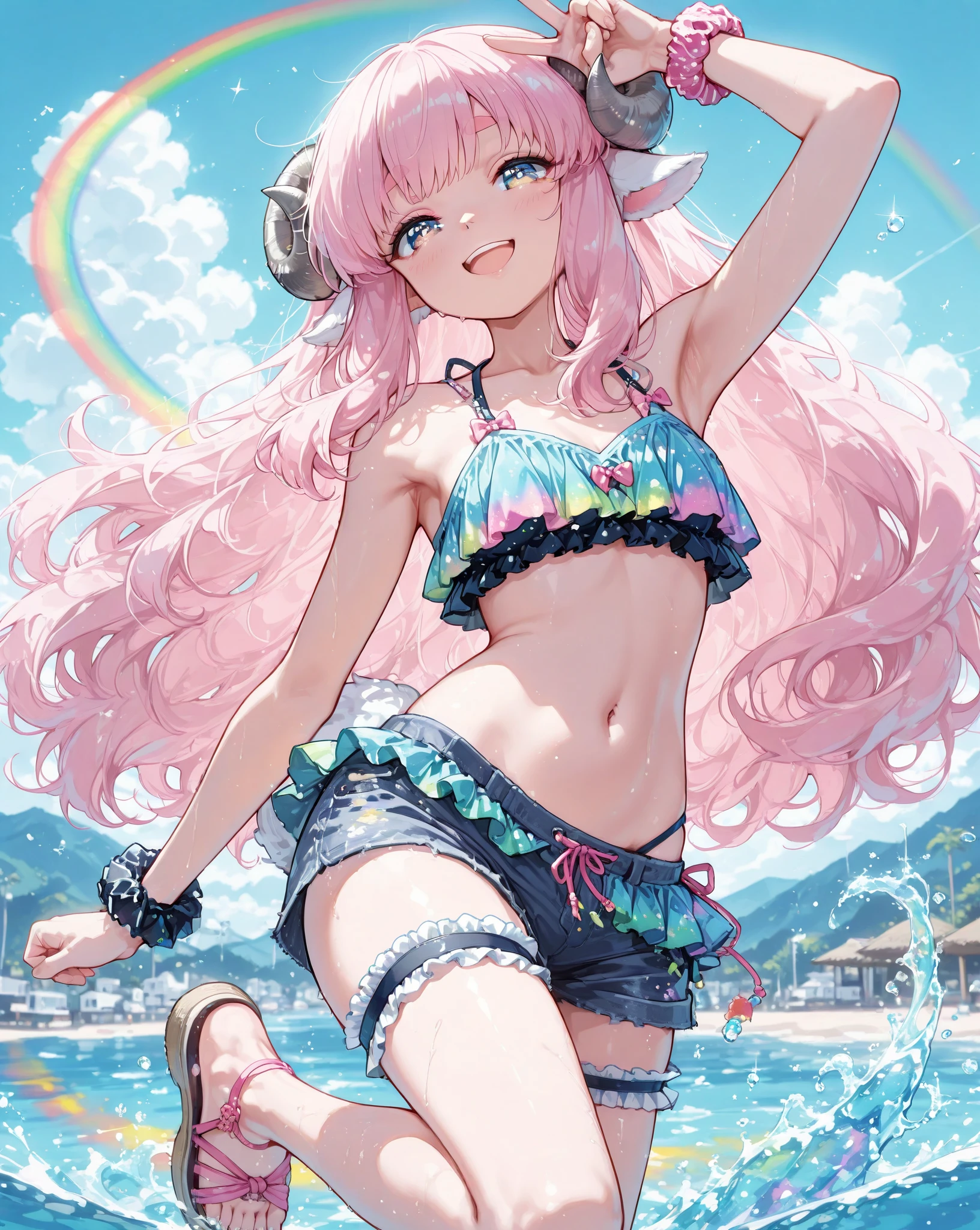8K,gal,an extremely delicate and beautiful,Beautiful and realistic skin,Shiny jewel-like earrings,Long colorful hair,beautiful eyes,full body,head to toe,beautiful regs,beautiful colorful bikini,diving,sea