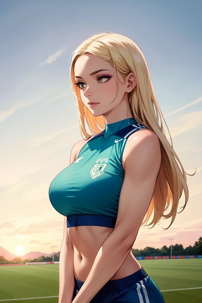 ((greatest masterpiece:1.3, ultimate quality:1.3, ultra-detailed, movie lighting, perfectly sensual)), super fine illustration, an extremely delicate and beautiful, 4K, 8K, 16K, UHD, 1girl, solo, Blonde hair, long hair, green eyes, gorgeous hair, lustrous eyes, voluptuous, well-proportioned feminine body, anatomically perfect, detailed beautiful face, promotional photo, panel photo, shy charming smile, heavy makeup (eyebrows, eye makeup, cheeks, lip gloss), immaculately styled hair, cheerleader, perfect posture (chin, back, lower abdomen, waist, angle), squat, ((Seductive pose)), cinematic camera angle, official artwork, bold composition, alluring image, perfect AI assist, (will be a great masterpiece:1.4),detail_facefitness busty blonde cheerleader 25 years old woman, sport wearing, sexy cheerleader wearing micro miniskirt, big tits in air, in the stadium,