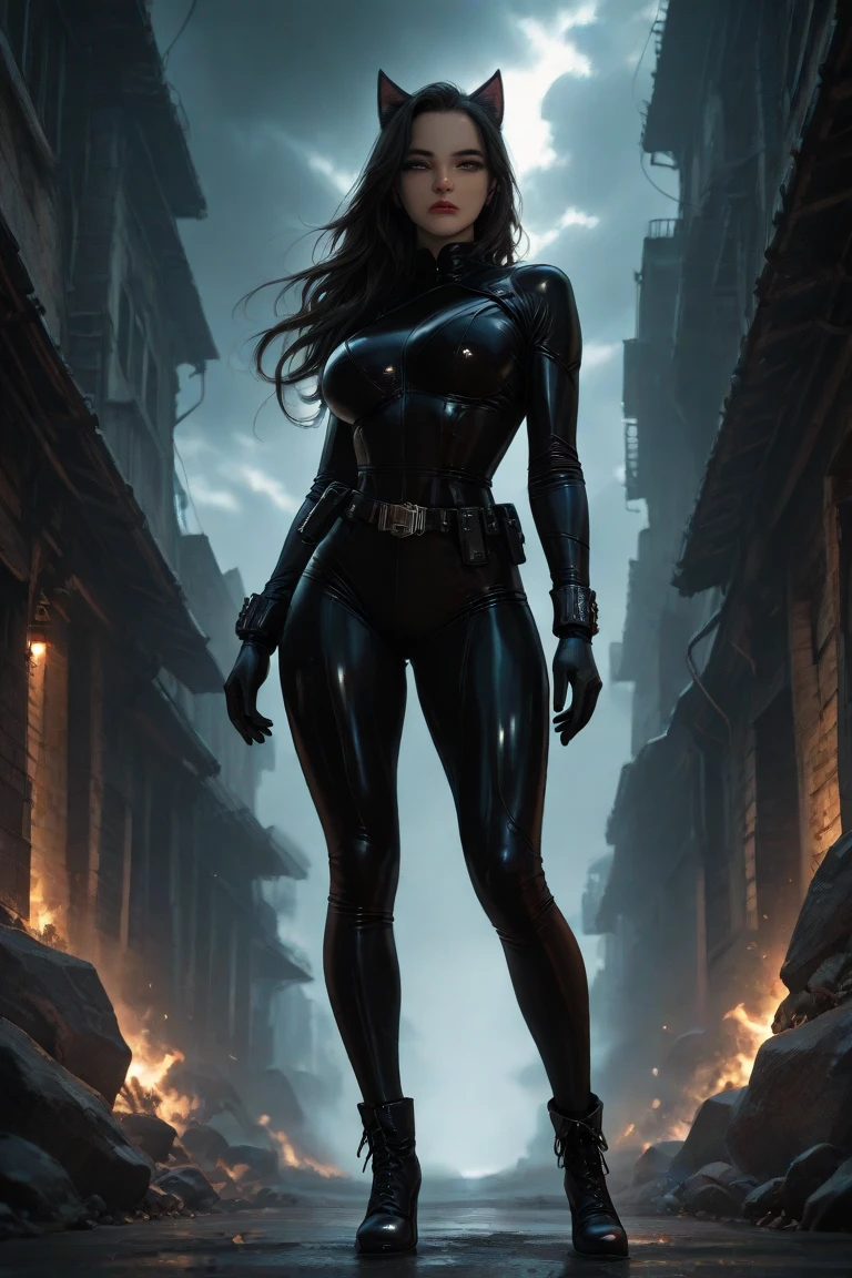 "A girl in an iconic Marvel character, Carcaju, em uniforme amarelo, adota uma postura agressiva, His sharp adamantium claws stretched menacingly. The composition captures the cashew in a long shot, permitindo que o espectador absorva a totalidade de sua postura. feroz. The camera lens used for this The photo is 70mm, increasing the sense of depth and scale. The setting is in a chaotic New York, enfatizando a intensidade da batalha. The lighting is dim, com poucas fontes dispersas, casting deep shadows that enhance the gloomy atmosphere. The desired style for this photorealistic image is cinematic, evocando o escuro, dark aesthetics often found in Marvel action movies."
