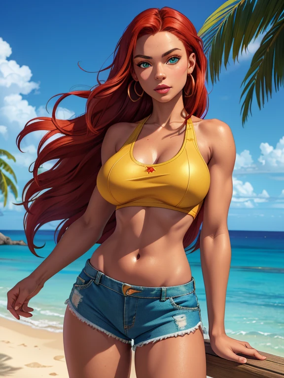 Very beautiful Nami (one piece), Subtle makeup, Moneyen hour, Realistic, High Contrast, 8K HD, detailed, hyper-detailed, Realistic skin texture, orange long hair, Bikini top only, Blue pants, Large Breasts, highest quality, Ultra-high resolution, RAW Photos, Dramatic lighting, Unreal Engine, Diffuse Light, Outdoor, realistic detailed onep piece pirate ship, Treasure Chest, Money, Money coins, Money bars.