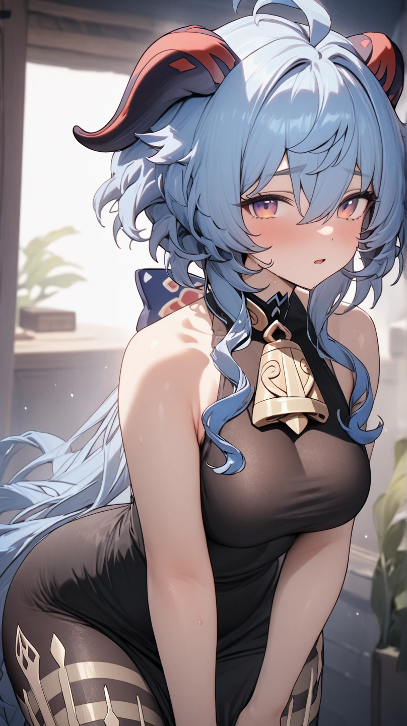 Sleeveless cheongsam、Deep slit、Colossal tits、The heart in the eyes、Sticking out the navel、Arms Raised Above Head、Wet with sweat、A slender、squatting and spreading legs、