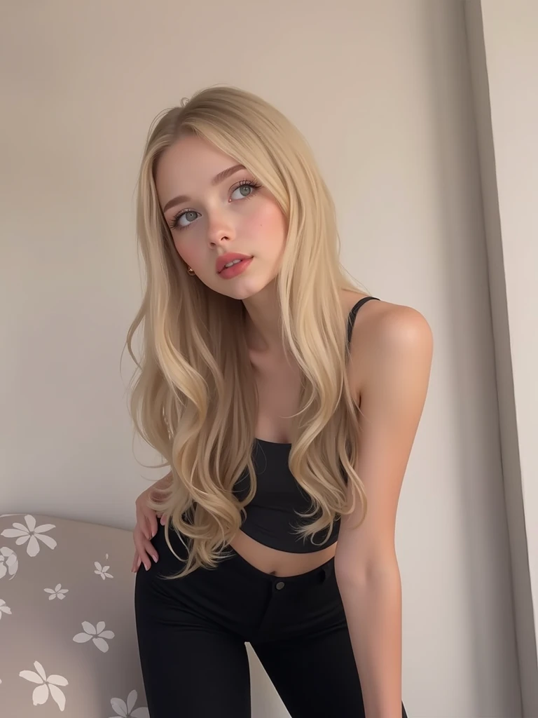 18 year old blonde woman wearing black leggings, Beautiful blonde woman, blonde woman, Blonde and attractive features, Beautiful young blonde, beautiful blonde girl, a beautiful blonde, sexy girl with long blonde hair, young blonde, Long blonde hair and big eyes, Beautiful female model, blonde hair and big eyes, smiling,