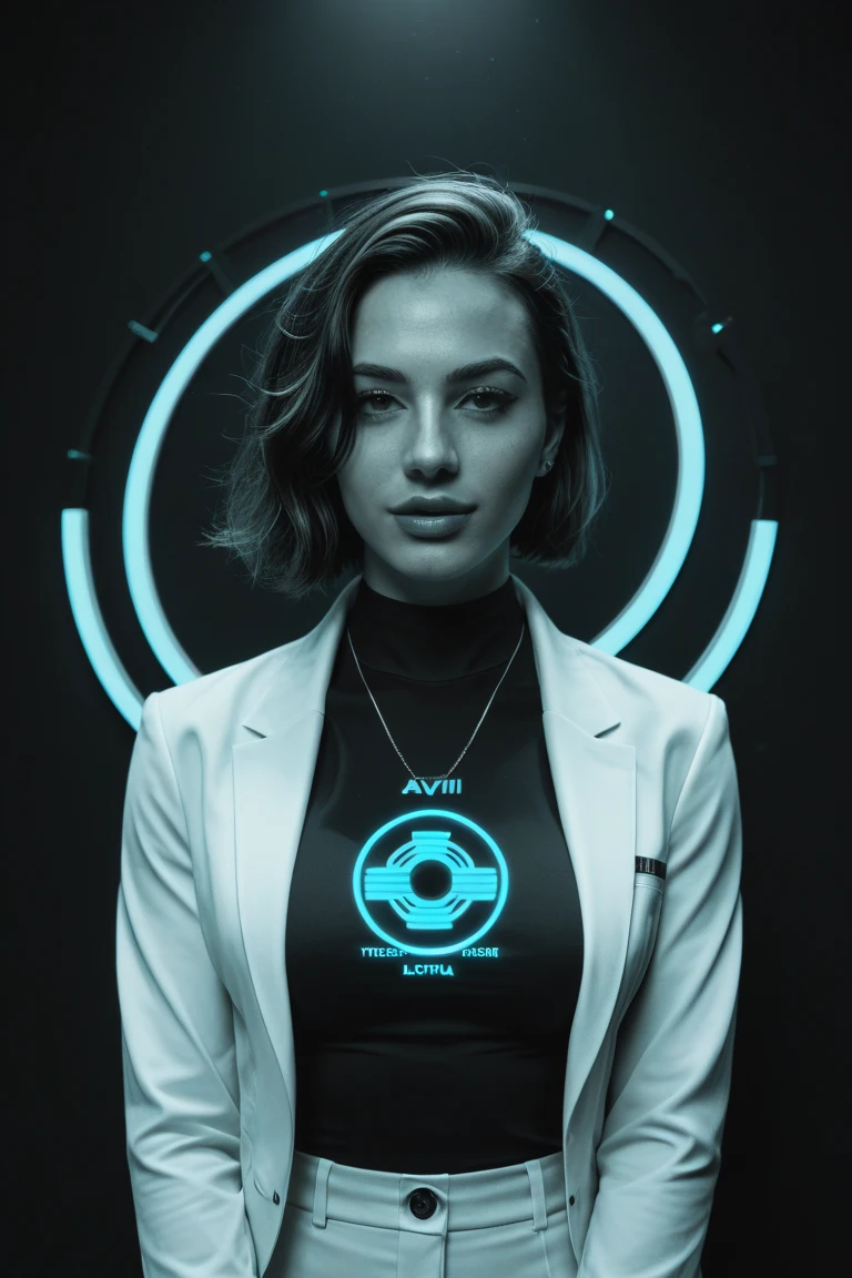 A girl with dark brown eyes,white skin,small pink lips,Long thick wavy hair her and glasses.The quality of the character is like Cartoon Network 's Studio, like Ben Ten Alien Force, and her face is like Eunice in Ben 10 ultimate Alien as she's wearing black coat and White suit