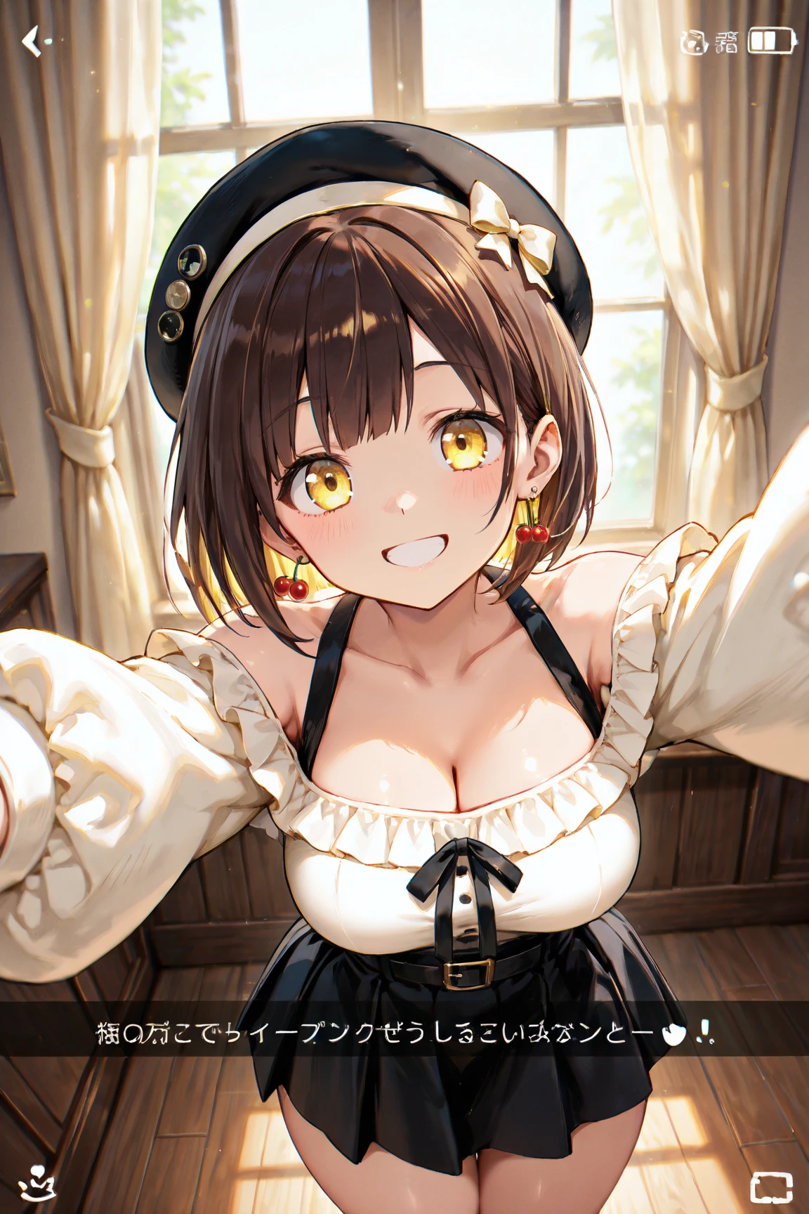 score_9, score_8_up, score_7_up, source_anime BREAK anisrnd, ahoge, short hair, brown hair, mansion, room, big breasts, looking down, open mouth, smile, maid, selfie, blush,, close up, upper body, 