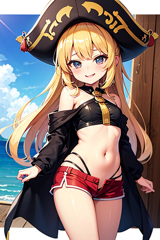 masterpiece, best quality, highres, blond hair, green eyes, twintails, cowboy shot, standing, beach, micro bikini, embarrassed, blush, sexy pose, medium breasts, long hair,black cowboy hat,