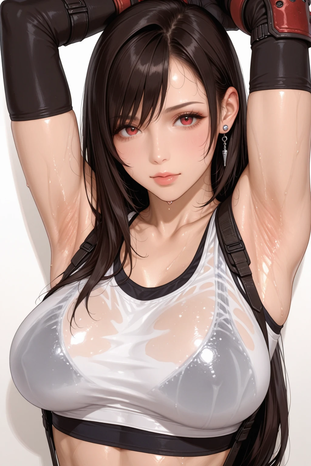 (8K), (Best Quality), (masutepiece: 1.2)　Sexy female boxer punches straight　(Side view)　Painful face　Sweat on the forehead