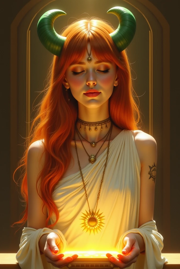 a female Sprite sits on a table, in a dark sun fantasy art style