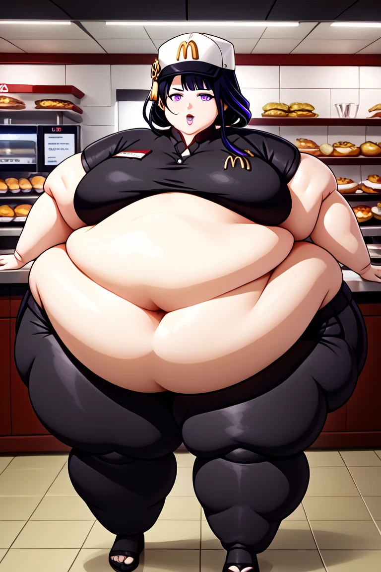 1girl, superhero, Momo Yaoyorozu, long black hair, black leotard, black bare legs, black boots, solo focus, hands on belly, full body shot, mature lady, laboratory, sittings, eating hamburgers, hamburguers,, girl fat, obese body, bigger belly, bigger ass, bigger breast, large thighs, wide hips, sexy, stockings, laboratory, sittings, eating hamburgers, hamburguers, (Masterpiece:1.2), best quality, high resolution, beautifully detailed, extremely detailed, perfect lighting,