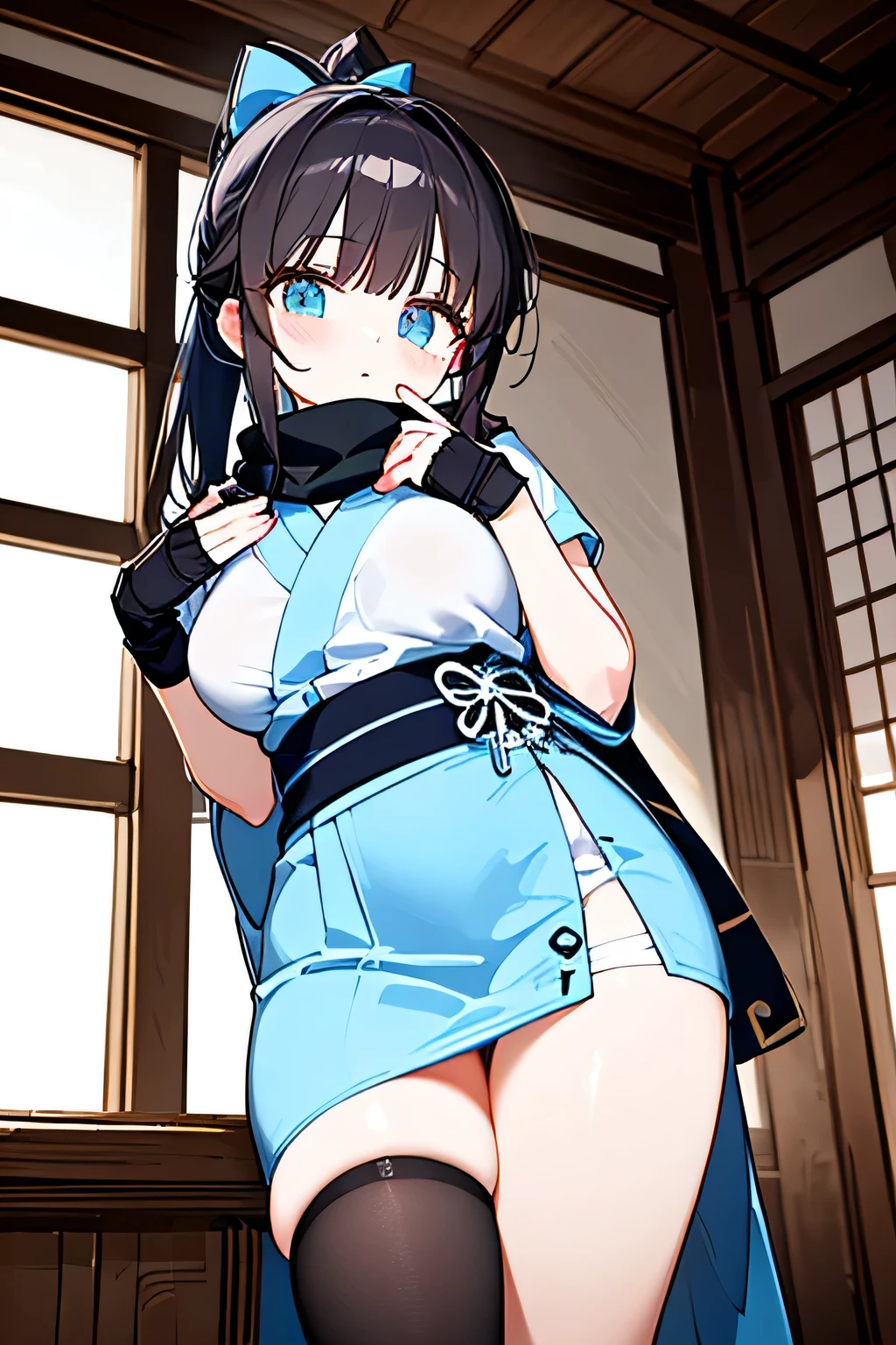 Takiuchikami, Check it out, Long Hair, bangs, Twin tails, Black Hair, (Purple eyes:1.2),
break japanese clothes, kimono, apron, waist apron, blue kimono, waitress,
break looking at viewer, (Cowboy Shot:1.5),
break indoors, Cafe,
break (masterpiece:1.2), Highest quality, High resolution, unity 8k wallpaper, (figure:0.8), (beautiful細部までこだわった目:1.6), Very detailed顔, Perfect lighting, Very detailedCG, (Perfect hands, Perfect Anatomy),anime girl in bikini standing on a beach with palm trees, wallpaper anime blue water, 4k yen manga wallpaper, anime moe artstyle, anime! 4K, anime! 4k yen, seductive anime girl, 4K anime wallpaper, ultra hd anime wallpaper, Realistic Bikini, I also make fan art, [ 4k yen digital art ]!!, ecchi anime style, anime girl sitting on bed with arms crossed, an anime drawing by Jin Homura, Pixiv, What it is？, anime moe artstyle, cute anime girl, I also make fan art,  , Check it out, anime best girl, anime visual of a cute girl, young anime girl, an anime girl, pretty anime girl, anime girl, Very detailed、masterpiece、Highest quality、Ultra-high resolution energy A、8KHigh resolution、Photo-worthy clarity、Detailed eyes、Gradation、Perfect Anatomy的体型 ,hard disk、Hmph (English) ,Nikon Z9 80mm Lens , Tabletop、Model standing、Light blue lace panties、White tight t-shirt、The dress is made of white lace material(((Show me all my panties)))、(((The skirt is definitely worn.)))、(((Raise the hem of a skirt)))、Panty Focus、Too bright natural light、sunlight、Detailed lace panty pattern、Regular panties、(((While standing, Lift your skirt and show your panties to the camera)))、(((beautifultiful alignment and snow-white teeth)))、(((Lift the skirt Greater than and、 Greater than,、Show your panties to the camera)))、Ultra slim body, Big Breasts、Slender model body type、beautifultiful posture, By subway、extremely hVery detailed、masterpiece、Highest quality、超High resolutionA、8KHigh resolution、Photo-worthy clarity、Detailed eyes、Gradation、Perfect Anatomy的体型 ,hard disk、Hmph (English) (English) (English) (English) , Nikon Z9 80mm Lens , Tabletop、Model standing、red lace panties、White tight t-shirt、This dress is made of red lace material.(((Show me all your leggings)))、(((The skirt is definitely worn.)))、(((Raise the hem of a skirt)))、Leggings Focus、Too bright natural light、sunlight、(((While standing, She lifts her skirt to show her panties to the camera)))、(((beautiful