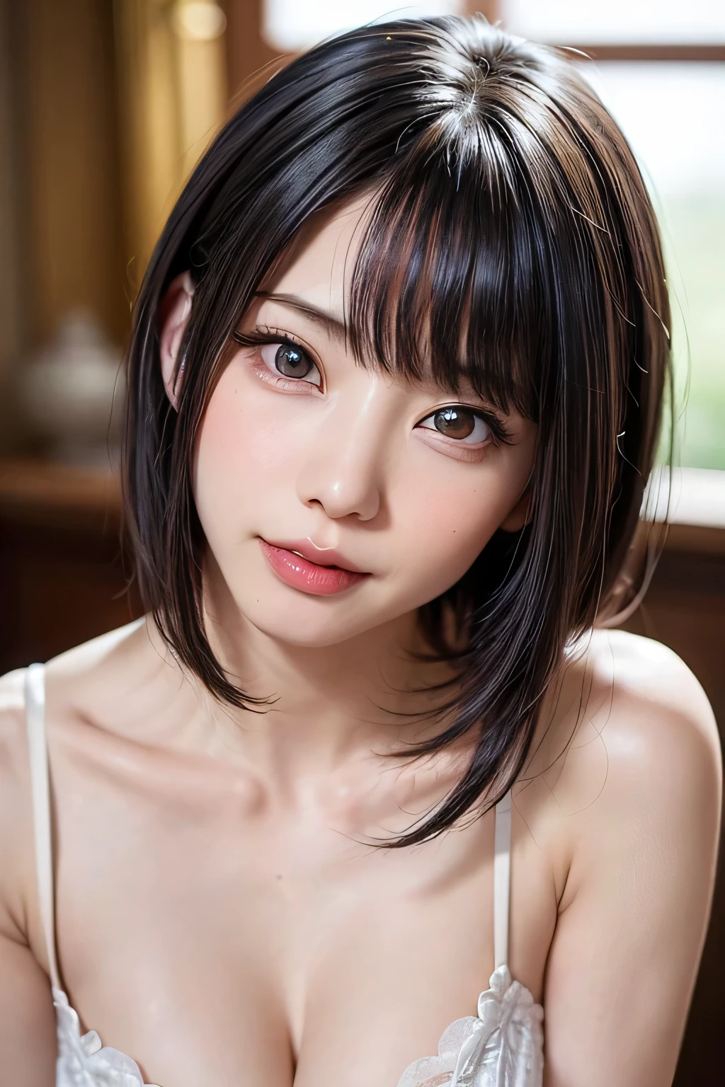 (Tabletop, Highest quality、Very attractive adult beauty、Add strong highlights to the eyes、Look closely at the camera:1.4、A beautiful woman with mature charm、Ideal body type、Perfect Anatomy、Short Brunette Bob、Shiny Hair、Lip gloss),One Girl, alone, 明るい茶色のShiny Hair, scarf,Realistic, Looking at the audience、Please tilt your head a little, Bright colored crystal light blue eyes, 短いShiny Hair、 chestの中央に穴が開いた白いタートルネックの服,chestの真ん中に丸い穴が開いたセクシーな白いタートルネックのニットセーター、 lips, Lip gloss，prohibit, Upper Body、Big eyes、eyelash、Face is a little red、Embarrassing)、((Italian road system in winter))、((Short hair with bangs、Big eyes、Give students a very strong highlight、{Hugeな|big|Hugeなな|Mega} chest:2、とてつもなく大きなchest:2、Gazing at the audience、Very beautiful beauty、Listen carefully、艶のある美しいlips、Long neck、Laugh a little、Beautiful Teeth、Laughing with your mouth open、Heart-shaped pupils))、28 years old、Very cute supermodel、{Huge|big|Hugeな|Mega} chest, chestの谷間、A very picturesque background、Beautiful out-of-focus background、A wonderful sexiness that is full of dignified charm