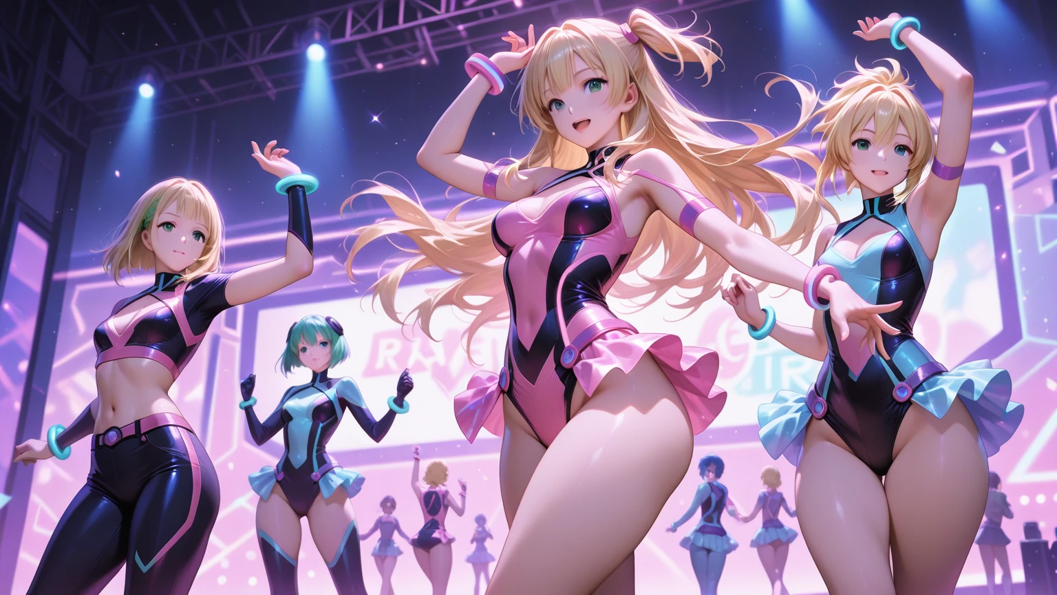 (highest quality)), (masterpiece), (detailed),
Many Female Androids,
All with perfect human faces, Everyone has a beautiful face,
Except for the face、All colorful internal skeletons fully visible.,
They're all different heights,
Everyone is Top、Bottoms, Different shaped arms and legs, All standing, Multiple poses, group, everyone is looking at me, Full Body Shot. ,