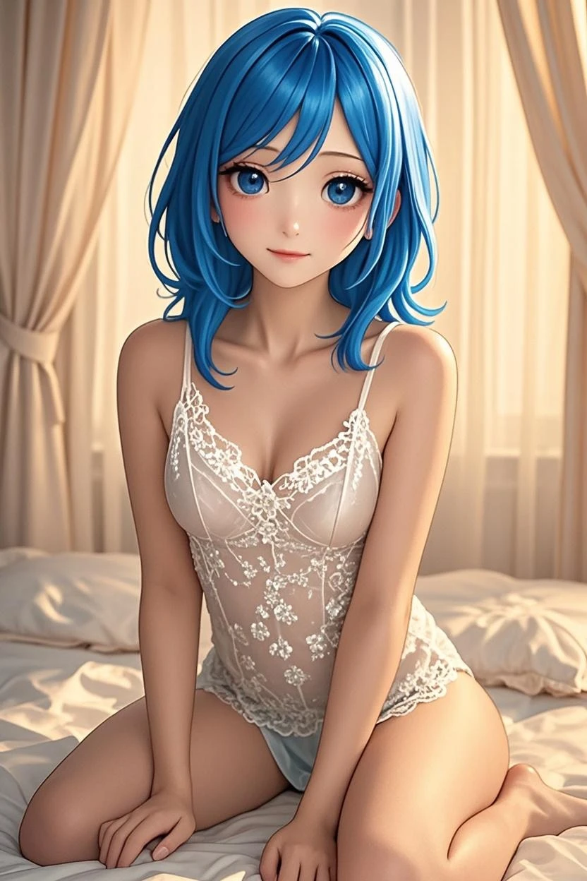 Masterpiece, best quality, extremely detailed artwork, award winning.
(hyper-realistic:1.4)
(full body:1.5) (Night, night time:1.4)

Rem from rezero, (remrin), blue hair, short hair, (hair over one eye:1.3), blue eyes, 

intricate lace, white thighhighs, big breasts,

NSFW, (NAKED BREASTS:1.5), ((undressing panty pull:1.5)), looking at viewer, strongly ashamed, embarrassed, blushing, sexy,

Indoors, castle, bedroom, big window, nighttime, moon

perfect hands, perfect anatomy, anatomically correct