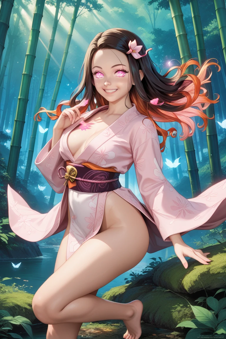 (masterpiece:1.2), (best quality), (ultra detailed), (8k, 4k, intricate),(full-body-shot:1), (highly detailed:1.2),(detailed face:1.2), (detailed background),detailed landscape, ((portrait)), (dynamic pose:1.2) nemona, 1girl, (dark skin, dark-skinned female:1.5), ponytail, long hair, freckles, 1girl, ((solo)), breasts, looking at viewer, smile, open mouth, blue eyes, brown hair, shirt, ribbon, jewelry, large breasts, naked, no visible clothes, nsfw, collarbone, hair ribbon, cowboy shot, hairband, bracelet, red ribbon, hand on hip, index finger raised, poke ball, poke ball (basic), bow hairband, pregnant,