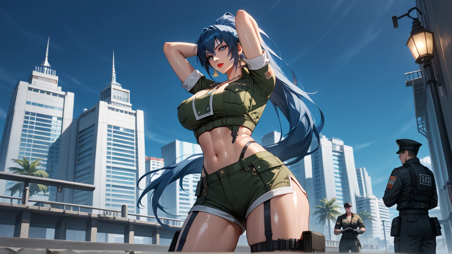 Giantess with firm , long sexy legs, yellow hair and in a bikini is lying on the ground, while the city at her feet burns in flames for the destruction she has caused, while the tiny people climb on her body to try to defeat her uselessly. Giantess, goddess, macrophilia, curvaceous body, hentai, fetish, sexy legs, bikini, high heels, high quality
