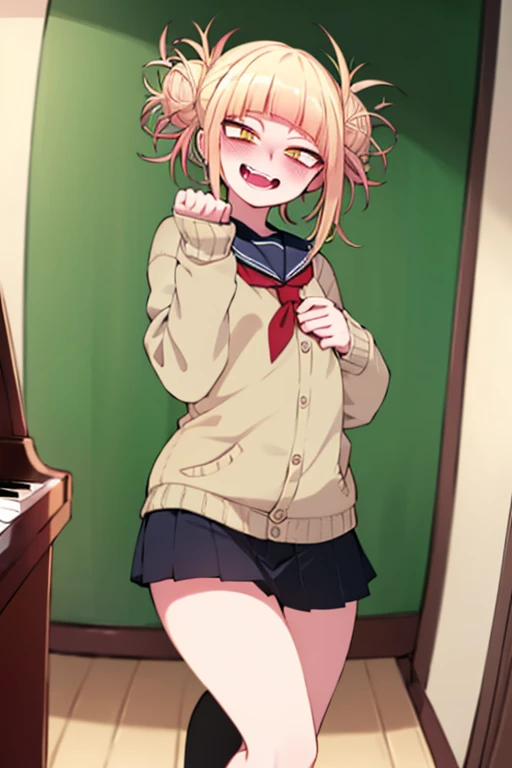 (himiko toga),+,(Boku no hero academia characters),(girl1), (yellow eyes, cat pupils, and short blonde hair with pulps and cat canines)