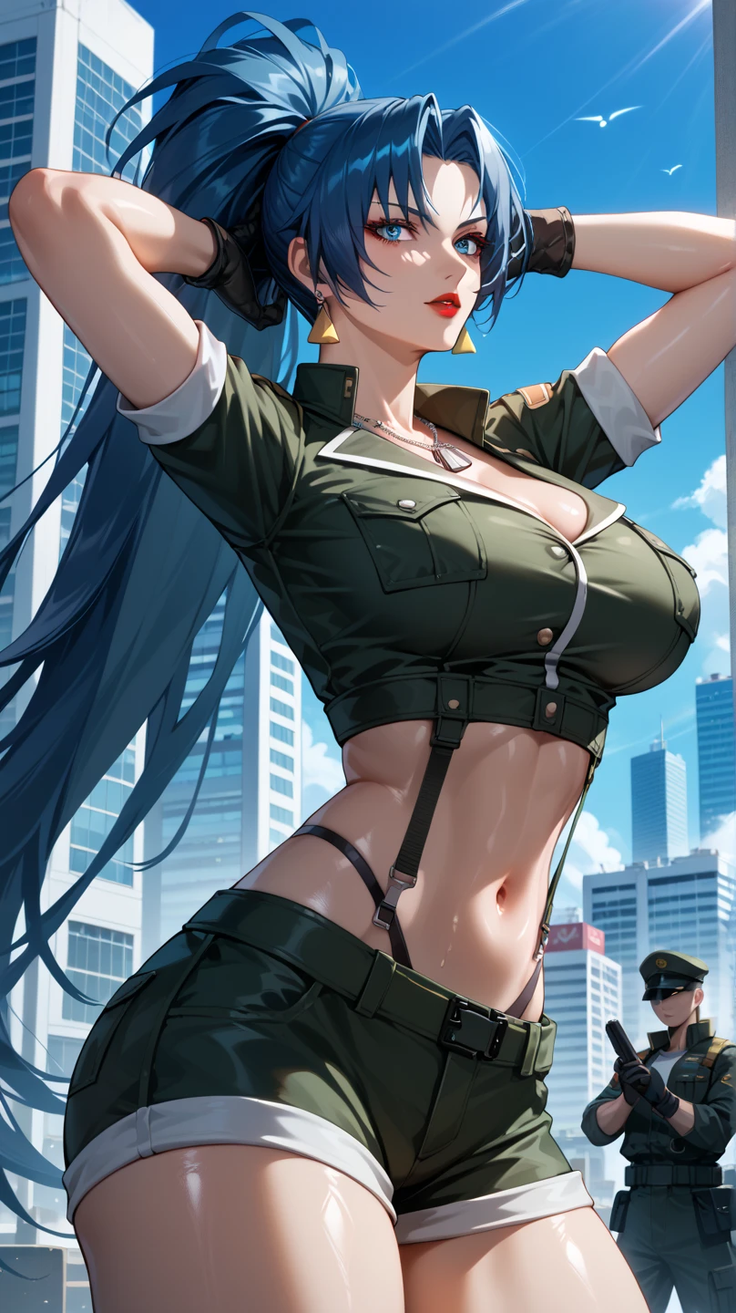 1 woman，33yo，熟妇，mature，very big boobs，big chest and thin waist，long leges，Raised sexy， photos exposed， 独奏，Beauty contests，The stands up（Background with：Mare，snow mountains，sandbeach，ln the forest）On warships， She has long black hair，long hair floating in the wind，Redlip，dynamicposes，sweat profusely，drenched all over the body，seen from the front， hair straight， The sky is mostly cloudy，（（（tmasterpiece），（Very detailed CG unified 8k wallpaper），Best quality，电影灯光，detailed back ground，美丽细致的眼睛，Bright pupils，（Very delicate and beautiful），（Beautiful and detailed eyes description），eBlue eyes，Redlip，ultra - detailed，tmasterpiece，）），facing at the camera，（upper part of body），A high resolution，ultra - detailed），Expose breasts exposed，Bare genitals，  convex，legs are open，sexyposture，Camel toes，Flushed face，with her mouth open，street frontage，Soviet officer，Officer's cap（dressed in：green colored bomber jacket，Sexy leggings，Naked of breast，Bare genitals，armour，gold silk embroidery，Snowflake decoration，Iron Man uniform，Sci-fi futuristic style）