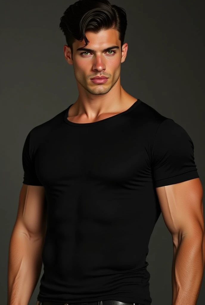Nico Greetham, ((masterpiece)), ((best quality:1.2)), High Resolution, 8k, upper body portrait, (ultra_realistic:1.3), (photorealistic:1.4), sharp focus, 1boy, (perfect face), wide angle, handsome, (((wearing a tight fitted black compression singlet:1.3))), ((t-shirt sleeves tight around his big biceps:1.3), (white shorts:1.3), standing in the doorway, serious expression, ((looking at viewer++)), defined body, blue eyes, pushed back blonde hair, broad shoulders, toned body, natural lighting, 4k uhd, dslr, soft lighting, high quality, ((looking at viewer:1.3)),