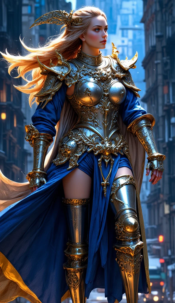 (masterpiece, best quality:1.4), (extremely detailed, 8k, UHD) Beautiful woman in insanely intricate Solar Paladin Outfit