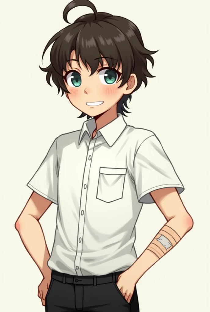 Manga style man, Innocent but mature looking, Confused looking back with an amulet in his hands