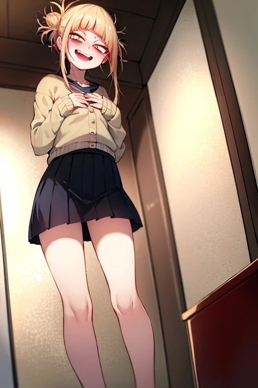 (((With your back against the wall)))(((Front view)))(((Put your hands behind your head and show your armpits、Stand with your legs apart)))(((Angry face、Glare)))((masterpiece)),(Highest quality),Official Art,Very delicate and beautiful,Highly detailed CG,unity 8k wallpaper,Super detailed,Beautiful fine details,Highly detailed face,Outdoor,One girl,alone,Cowboy Shot,View Viewer,In-person audience,Severe,(small:1.2),short hair,Black Hair,Red eyes,Glowing Eyes,bangs,,Collared shirt,White shirt,Long sleeve,Open your arms(((Small breasts)))Suspender skirt,Red Skirt,White socks,loafers,(((NEWS、Naughty pictures)))Japanese-style toilet