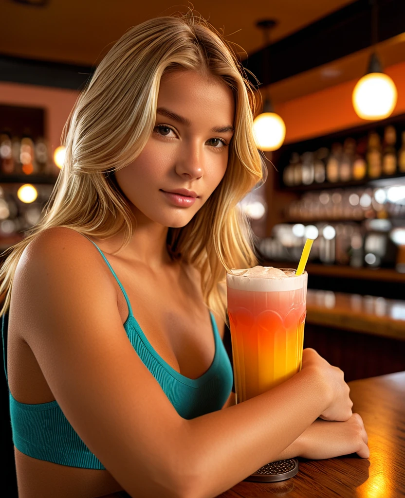 Blonde girl with an orange cocktail