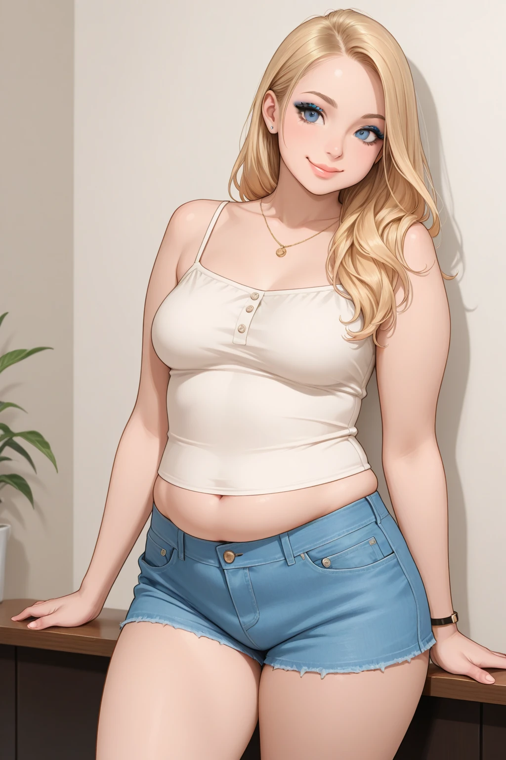 score_9_up, score_8_up, score_7_up, 1girl, solo, mature female,((Tsukumo Yuki)), ((blonde long hair)), brown eyes, pink lips, parted lips, fit slim body,(((perfect erected medium breast))) (((black tight tank, tight jeans, belt))), (((highly detailed bedroom, window, bed))), perfect fit model body, seductive pose