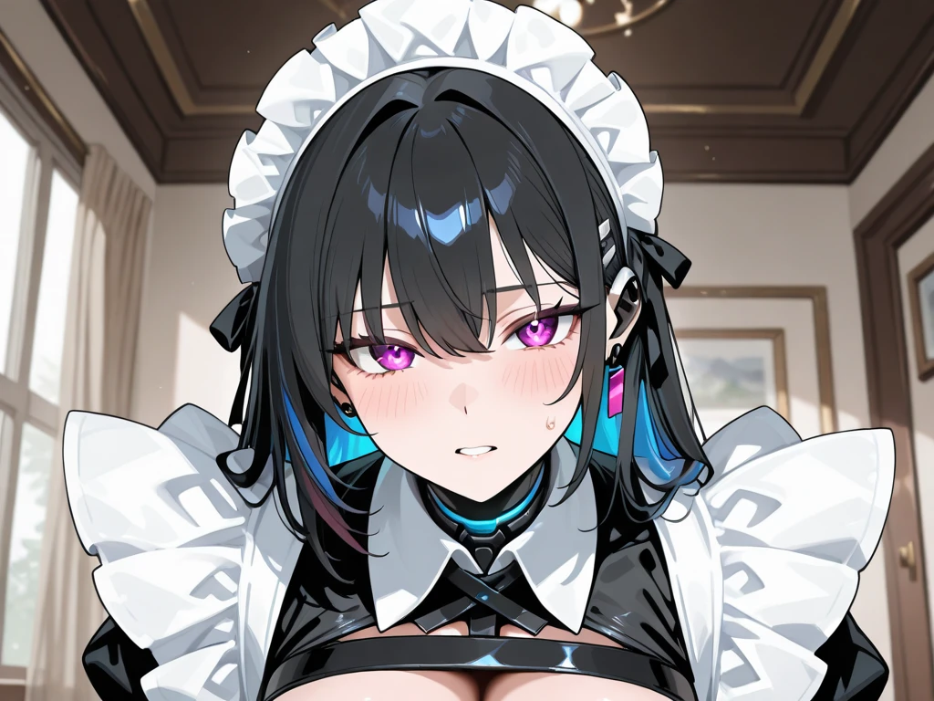 1 girl,SolocKneeling,micro Bikini,masterpiece, best quality, very aesthetic, absurdres,maid frill bikini,Heavy Breathing,open mouth,looking at viewer,breast